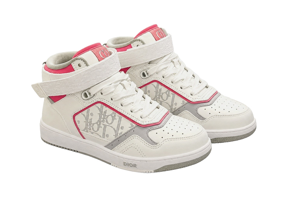 Dior B27 High Top White Pink Oblique Leather Sneakers Women's EU 37